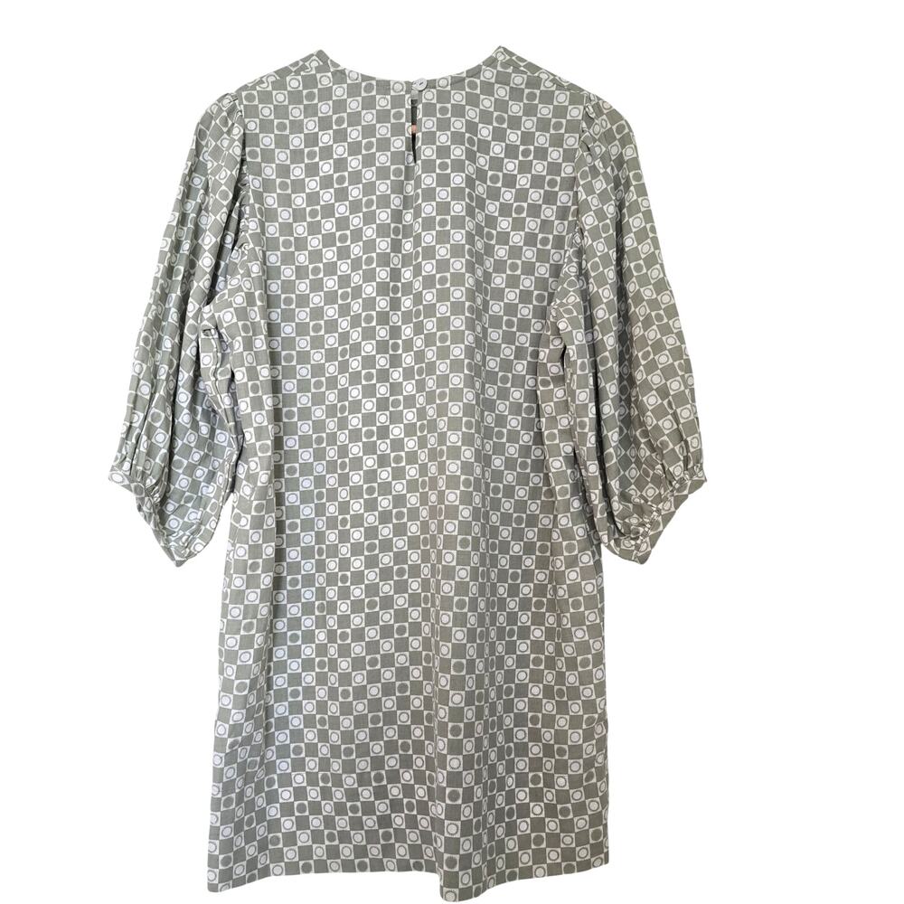 At Dawn Oahu Puff Sleeve Tunic Dress Size S Sage Green Linen Blend Geometric - Picture 4 of 9